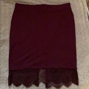 Torrid burgundy with lace trim pencil skirt